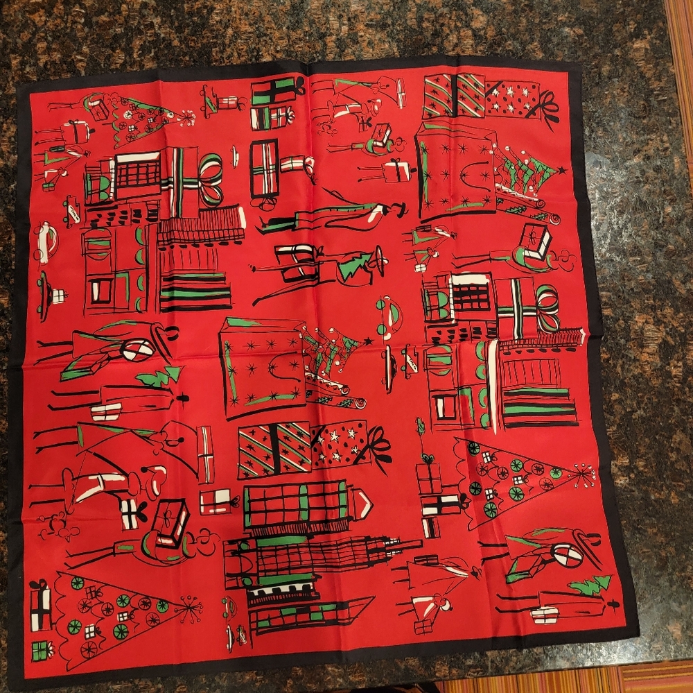 EUC Talbots Silk Scarf Christmas Shopping Theme